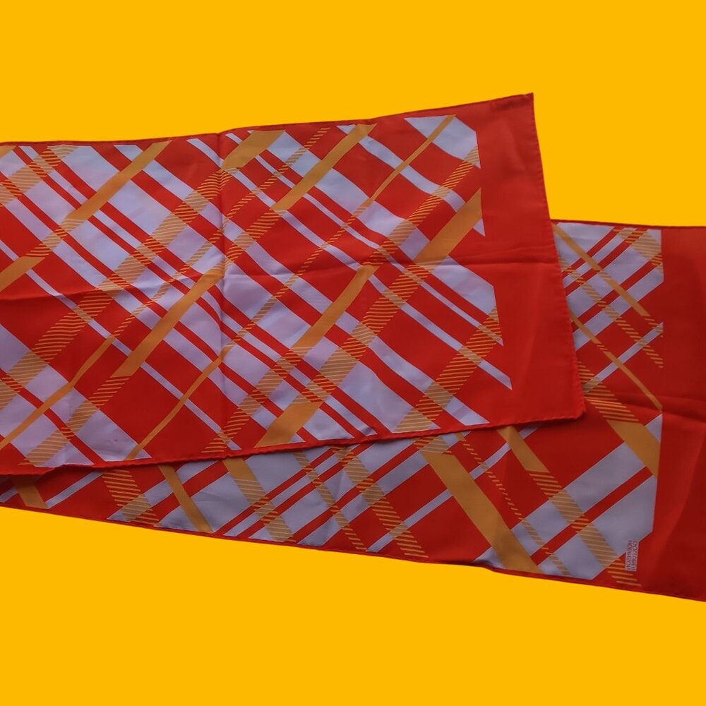 Vintage 1970's Boho Scarf Robinson Golluber Orange Plaid 48x13" Perfection